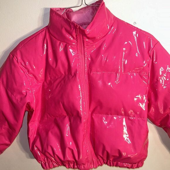 SHEIN Girls 8Y Pink Puffy Shiny Coat Zip Buttons NonHooded - Picture 2 of 5
